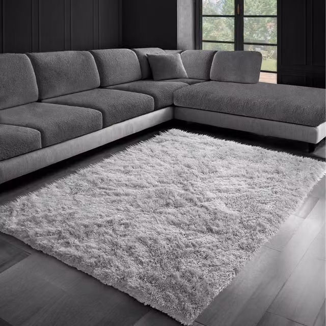 Homerepublic Silver Grey Plain Shaggy High Pile Dream Area Rug W/D/H: 200 x 290 x 1 cm