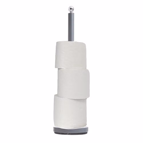 Premier Housewares Freestanding Grey and Silver Toilet Roll Holder with Spare Roll Storage