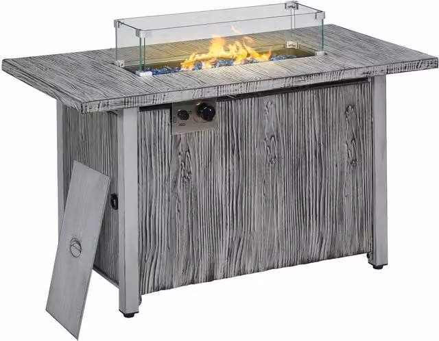 Rolipo 50,000 BTU Gas Fire Pit Table with Glass Screen in Grey