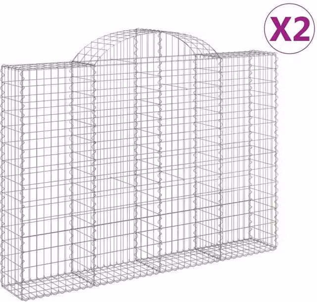 Berkfield Home Arched Gabion Baskets, 2 Pack, Silver Galvanised Steel, W: 200 cm, D: 30 cm, H: 140-160 cm
