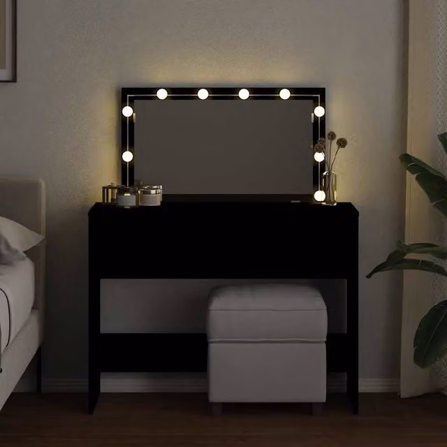 Berkfield Home Beautiful LED Dressing Table in Black, W/D/H: 100 x 40 x 120 cm