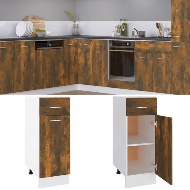 Berkfield Home Smoked Oak Kitchen Base Unit in Brown, W/D/H: 30 x 46 x 81.5 cm