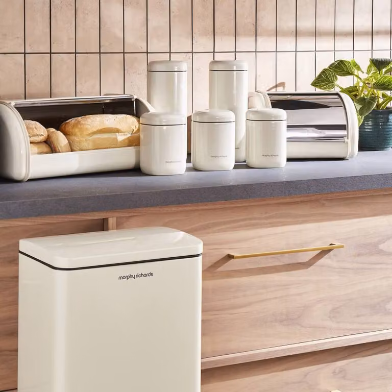 Morphy Richards Equip Beige Bread Bin and 3 Canister Set Kitchen Bundle