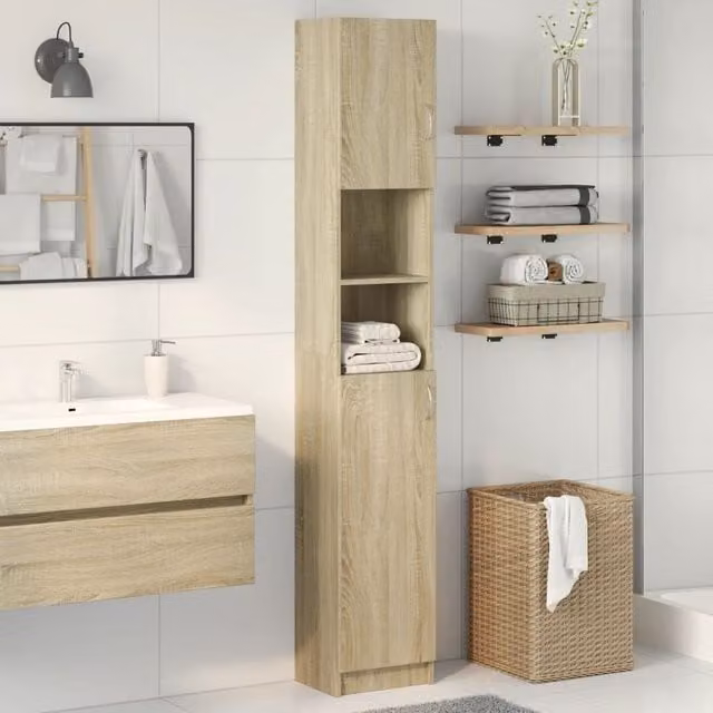 Berkfield Home Sonoma Oak Bathroom Cabinet, Brown, W/D/H: 32 x 25.5 x 190 cm
