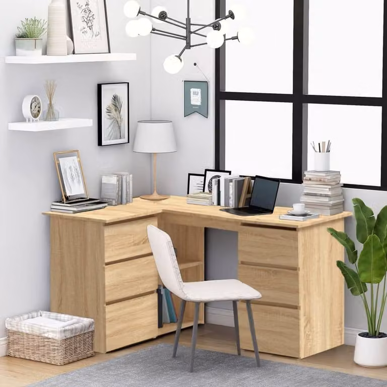 Berkfield Home Durable Corner Desk in Sonoma Oak, W/D/H: 145 x 100 x 76 cm