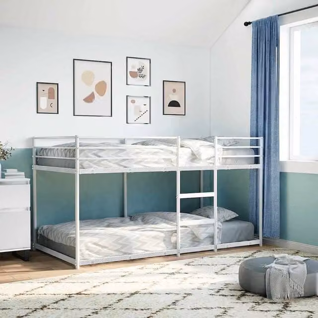 Berkfield Home White Metal Breathable Bunk Bed without Mattress W/D/H: 107 x 203 x 112 cm
