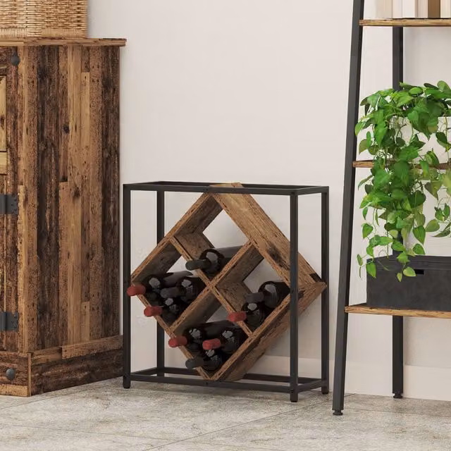 Berkfield Home Rustic Old Wood Wine Rack in Brown, W/D/H: 51 x 18 x 52.5 cm