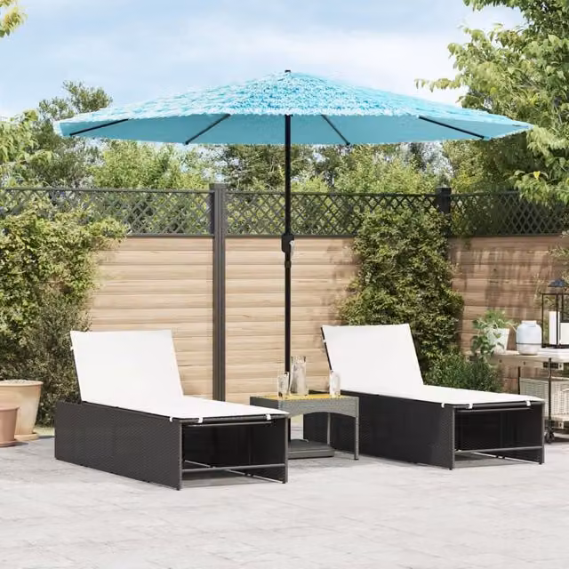 Berkfield Home Garden Parasol with Steel Pole, Blue, W/D/H: 324 x 324 x 247 cm