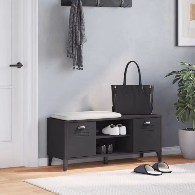 Berkfield Home VIKEN Shoe Bench in Black Solid Pine Wood, W/D/H: 106 x 35 x 45 cm