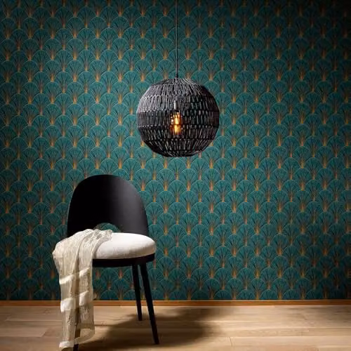 Erismann Art Deco Geometric Non-Woven Vinyl Wallpaper in Green and Gold