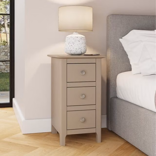 FWStyle 3 Drawer Bedside Table Storage Unit in White, Putty and Grey with Metal Handles