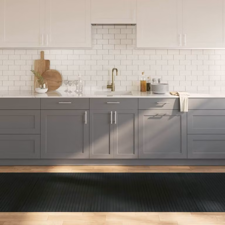 Berkfield Home Rectangular Bamboo and Polypropylene Rug in Grey, W: 100 cm, L: 300 cm