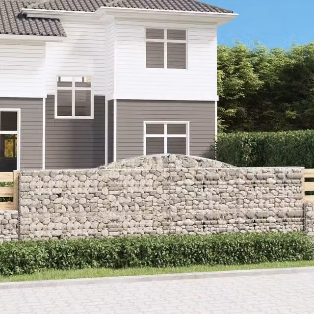 Berkfield Home Arched Gabion Baskets, 2 Piece Set, Silver Galvanised Steel, W: 400 cm, D: 50 cm, H: 120-140 cm
