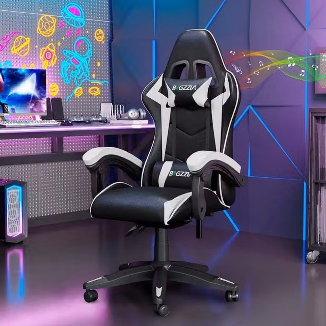 Gartistgo Bluetooth Gaming Chair in Black with Lumbar Support and Headrest