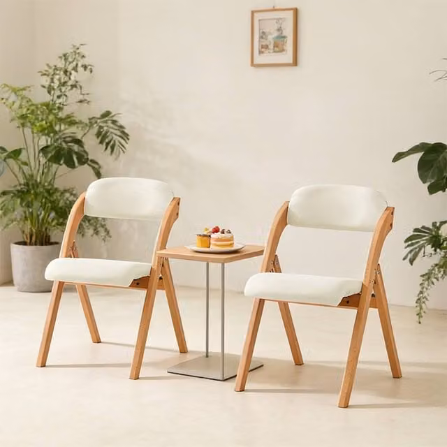 SoBuy Set of 2 White Ergonomic Folding Wooden Chairs with Beech Accents