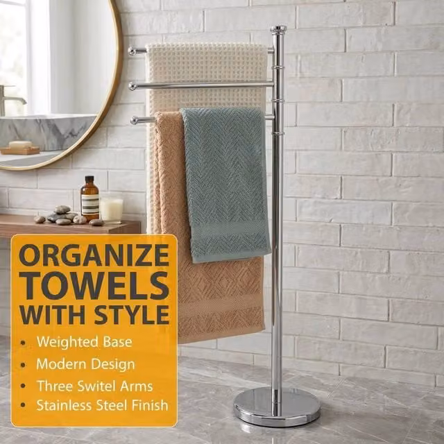 EONLION Silver Stainless Steel Freestanding Towel Rack, Height: 87 cm