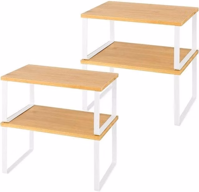 KORVIXA Set of 4 White Kitchen Cupboard Shelf Organisers
