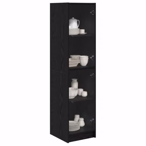 vidaXL Modern Black Oak Highboard with Glass Doors and Internal Shelves, W/D/H: 35 x 37 x 142 cm