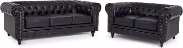 Bravich LTD Chesterfield Scroll Arm Faux Leather Settee, 2 Pack, Black