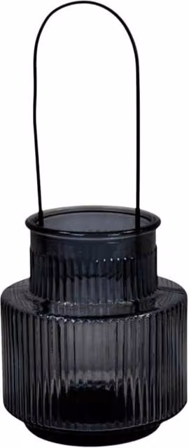 Four Candle Modern Striped Glass and Metal Pillar Candle Holder in Grey and Black, H: 28.0 cm, W: 13.0 cm, D: 13.0 cm