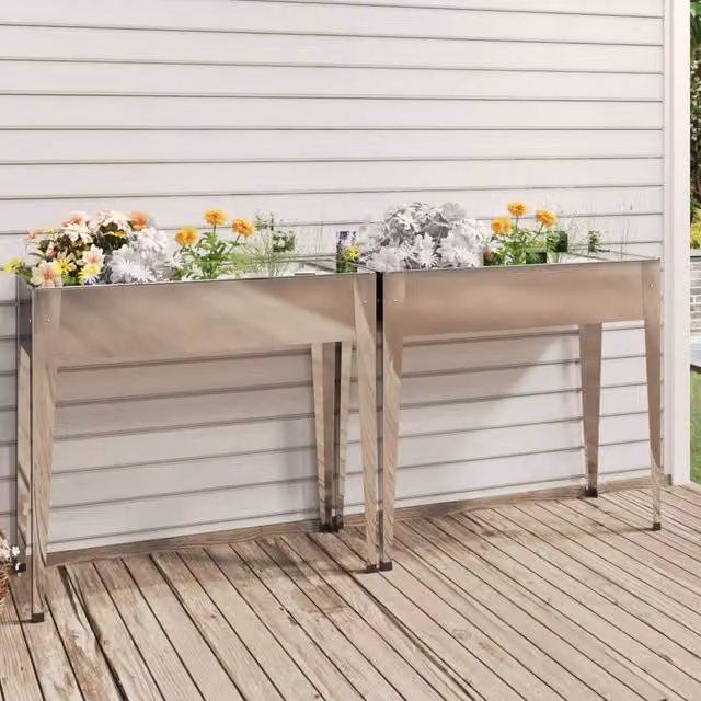 Berkfield Home Garden Planters, 2 Piece Set of Galvanised Steel Planters in Silver