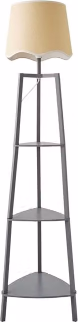 Hiru 3 Tier Shelf Floor Lamp with Scallop Shade in White and Grey