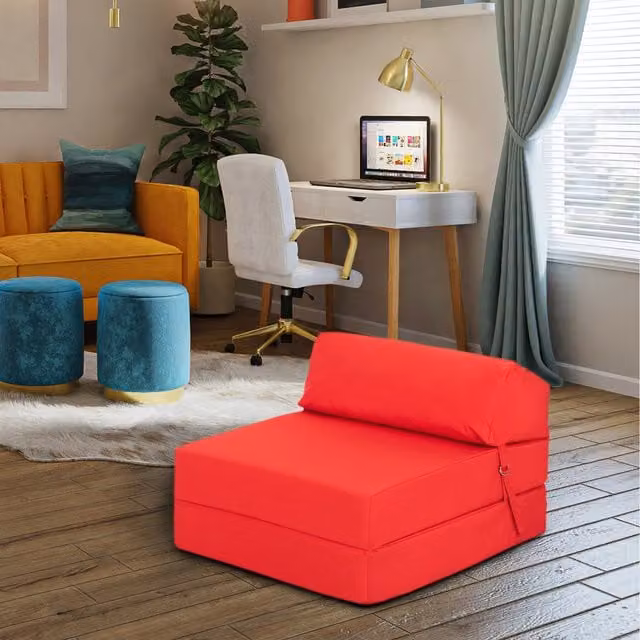 Ready Steady Bed Red Water Resistant Folding Single Z Bed Futon Sofa Bed with Headrest
