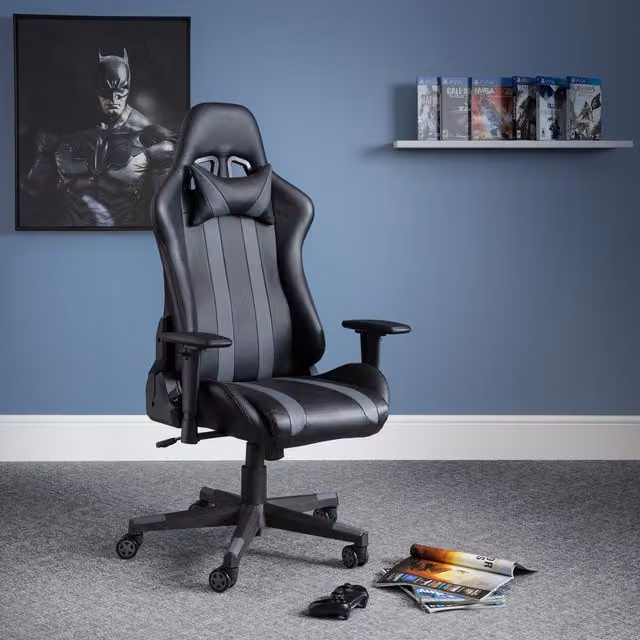Julian Bowen Meteor Black and Grey Faux Leather Gaming Chair