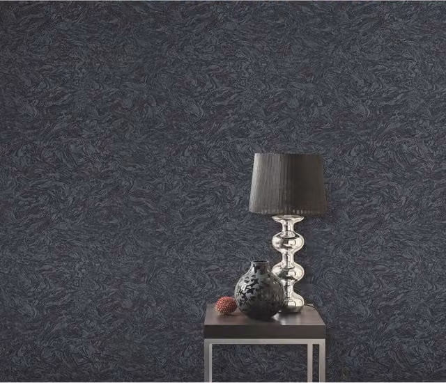 Erismann Flowing Marble Abstract Wallpaper in Black, Washable Non-Woven Vinyl with Satin Matt Finish