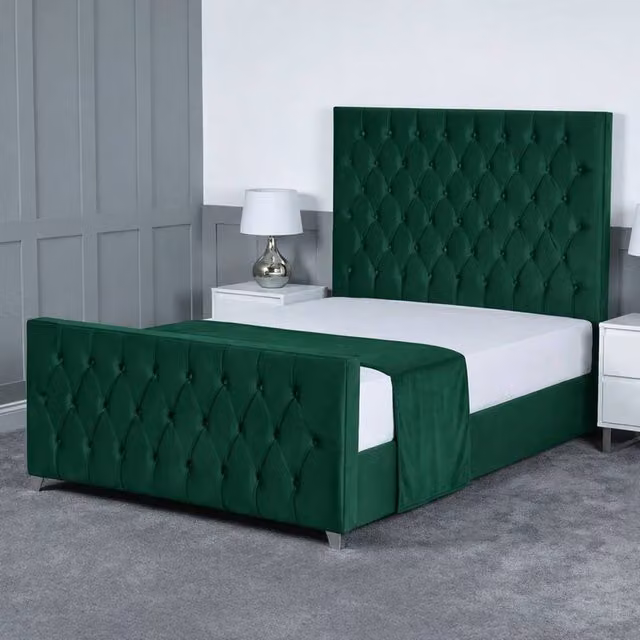 Living Comfort Bedz Vertex Green Velvet Upholstered Gas Lift Storage Bed with 48 Inch Headboard, Single W/D/H: 90 x 200 cm