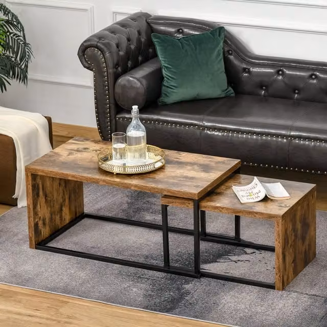 HOMCOM 2 Piece Modern Nested Coffee Table Set in Brown