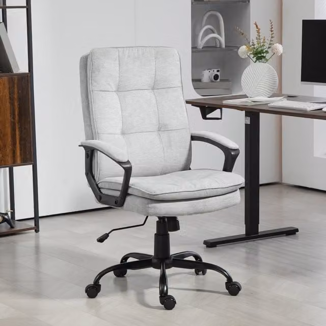 HOMCOM Grey Fabric Executive Office Chair with Armrests and Castors
