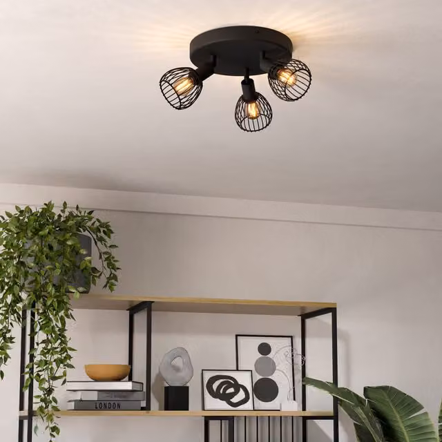 Eglo Sonnino Black Steel Caged Wire 3-Light Spotlight in Black