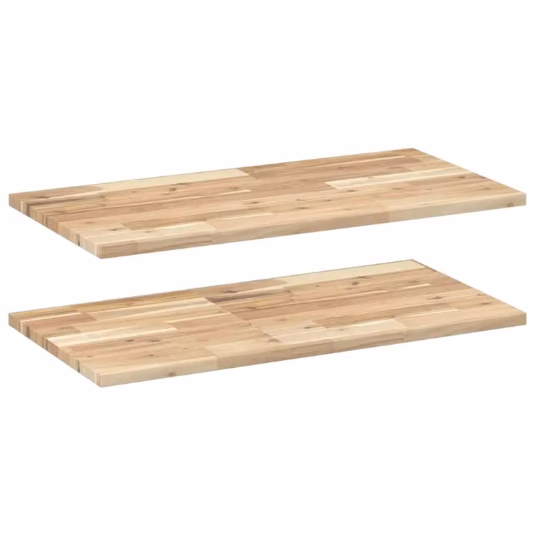 Berkfield Home Set of 2 Floating Shelves in Brown Untreated Solid Acacia Wood, W: 100 cm, D: 40 cm, H: 2 cm