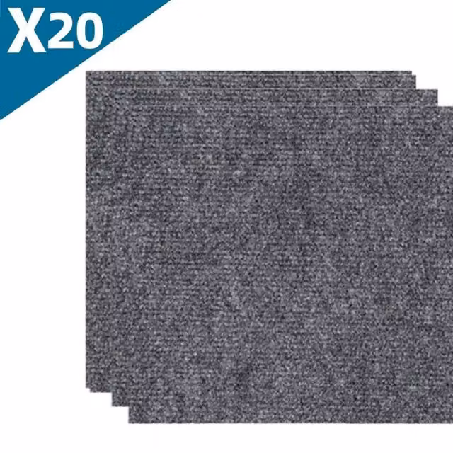 FLAVORA Heavy Duty Commercial Carpet Tiles for Retail and Office, Grey, 20 Pieces, W: 1000 cm x D: 52 cm