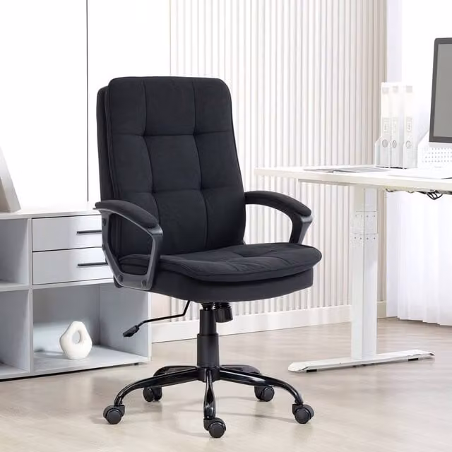 HOMCOM Black Fabric Office Task Chair with Armrests and Castors