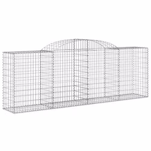 vidaXL Set of 15 Arched Gabion Baskets in Silver Galvanised Steel, W/D/H: 300 x 50 x 100/120 cm