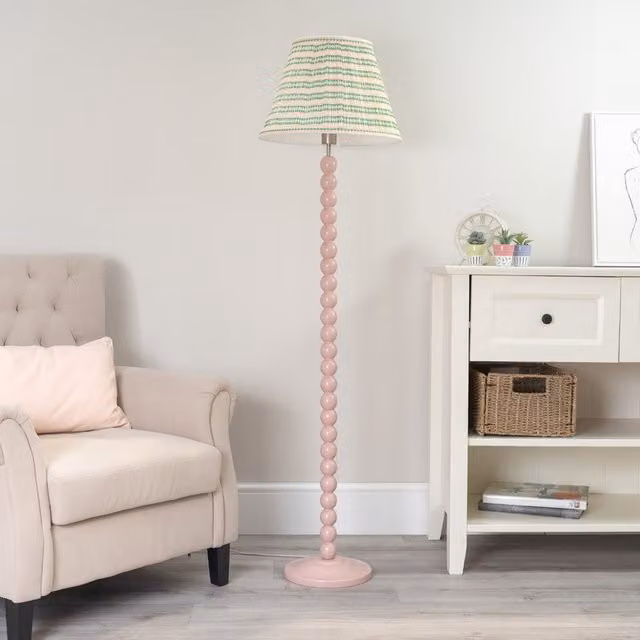 Bobbins Rose Floor Lamp with Pink Fabric Pleated Shade