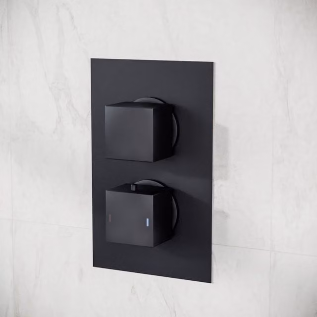 Nes Home Matte Black Concealed Thermostatic Square Shower Valve with 2 Dials and 1 Outlet