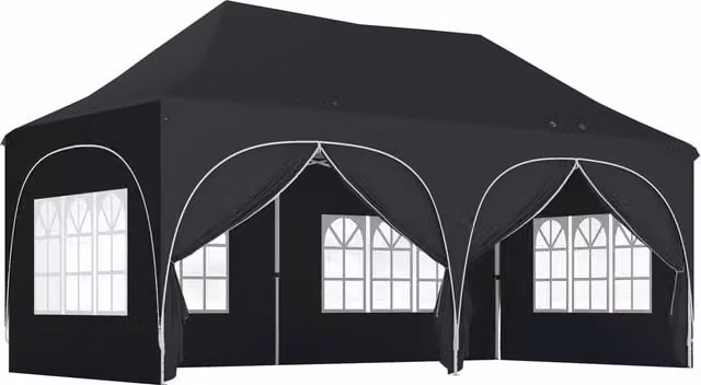 Outsunny Pop Up Gazebo Shelter with Sides and Windows, Black, W: 600 cm, D: 300 cm, H: 315 cm