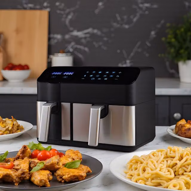 Living Star Dual Zone Air Fryer in Silver and Black