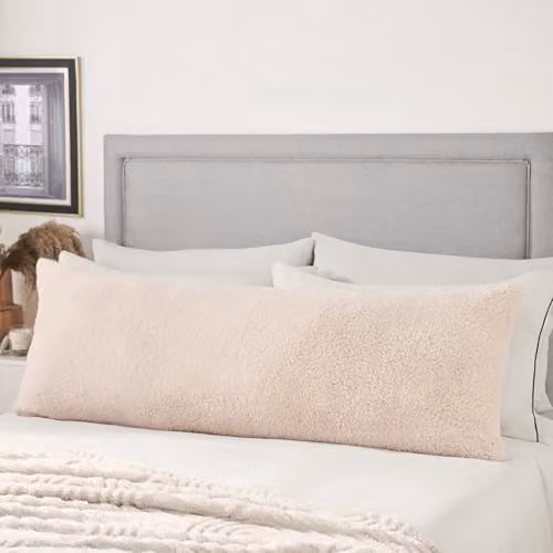 OHS Teddy Fleece Bolster Pillow in Beige, Length: 137 cm
