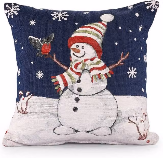Velosso Xmas Snowman Snowflakes Filled Cushion with Festive Design, Multicolour, W/D/H: 43 x 43 x 43 cm