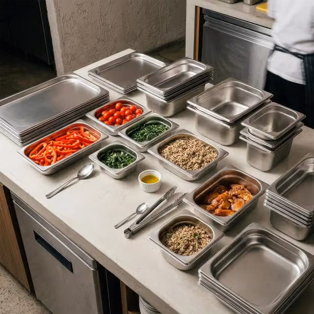 Argon Tableware Stainless Steel Gastronorm Containers with Lids, Set of 4, Silver, 8.5L, 150mm
