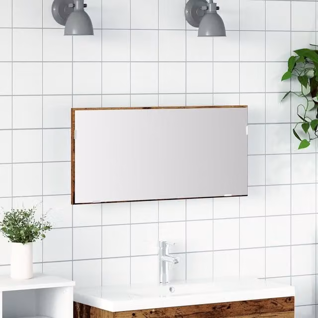 Berkfield Home Bathroom Mirror Cabinet with LED Light, Old Wood, Brown, W: 80 cm, D: 37 cm