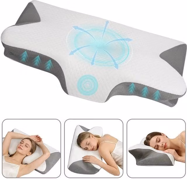 EONLION Pack of 2 Cooling Ergonomic Memory Foam Pillows in White for Adults