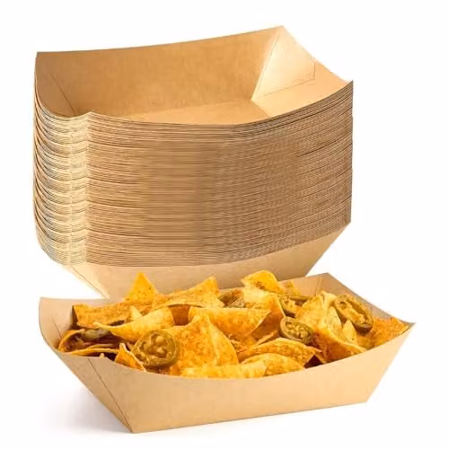 ECONX 100 Pack Brown Kraft Paper Food Trays, 25 x 15 cm Stackable Takeaway Serving Plates