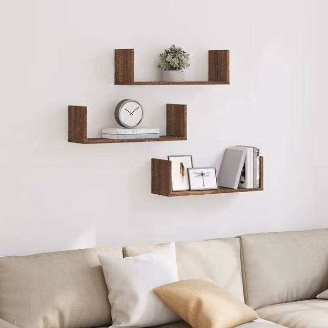 Berkfield Home Durable Wall Mounted Shelves, 3 Piece Set in Brown Oak, W/D/H: 58 x 18 x 18 cm