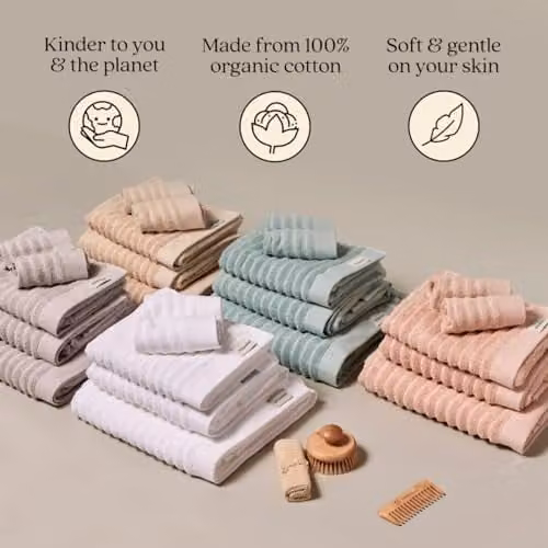 Misona Organic Cotton Ribbed Bath Sheet, Blue, W: 100 cm, L: 150 cm