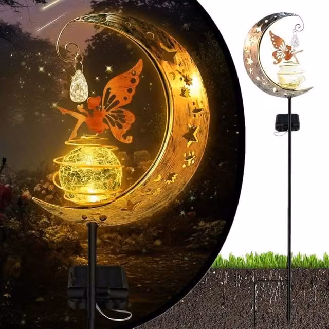 SPETLEK 3x Fairy Garden LED Solar Lights in Gold/Brass for Garden and Terrace, W/D/H: 100 x 60 cm